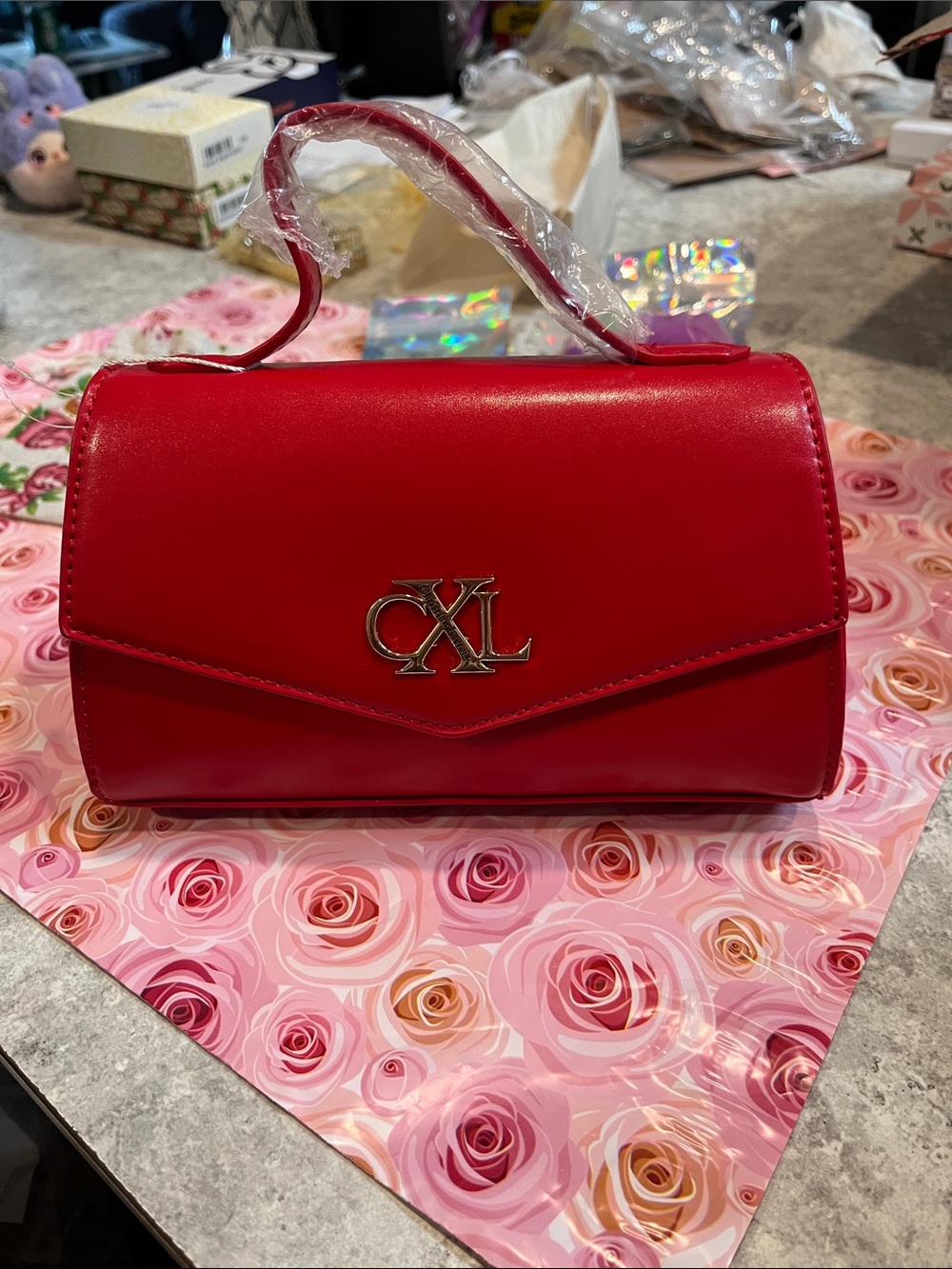 Red Mini Top-Handle Bag with Logo Accent